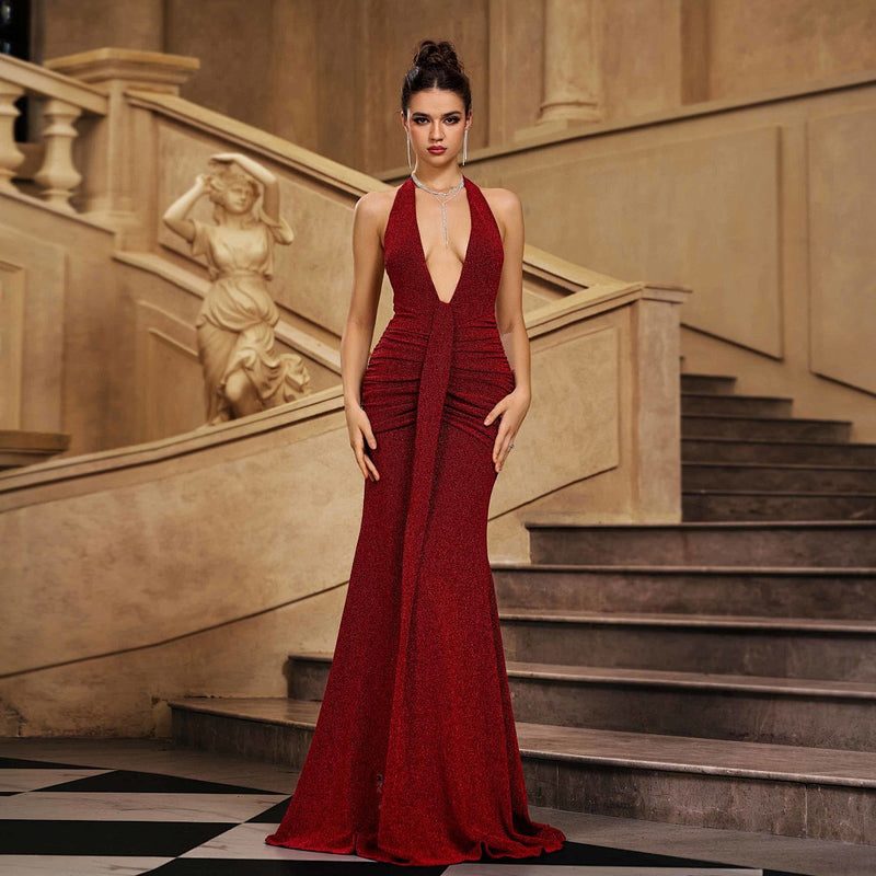 Glitter Halter Neck Mermaid Evening Gown